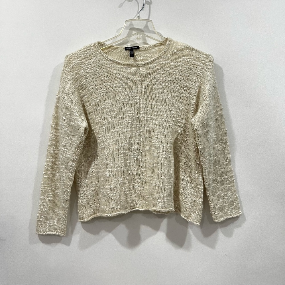 Eileen Fisher Mohair Tencel Lyocell Polyamide Size Small Petite Cream Sweater - Picture 1 of 7